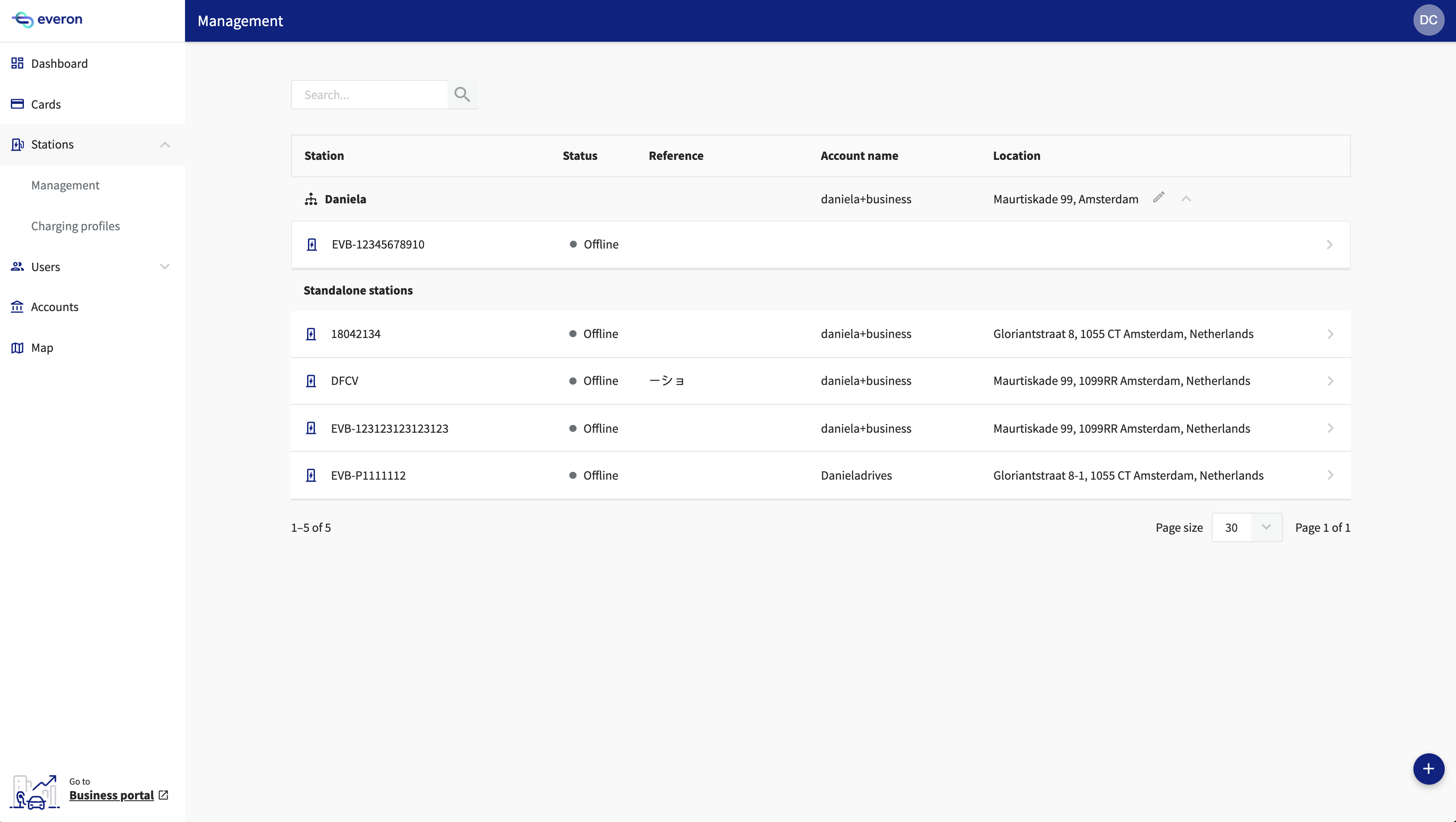 The previous station management page — a static list of stations