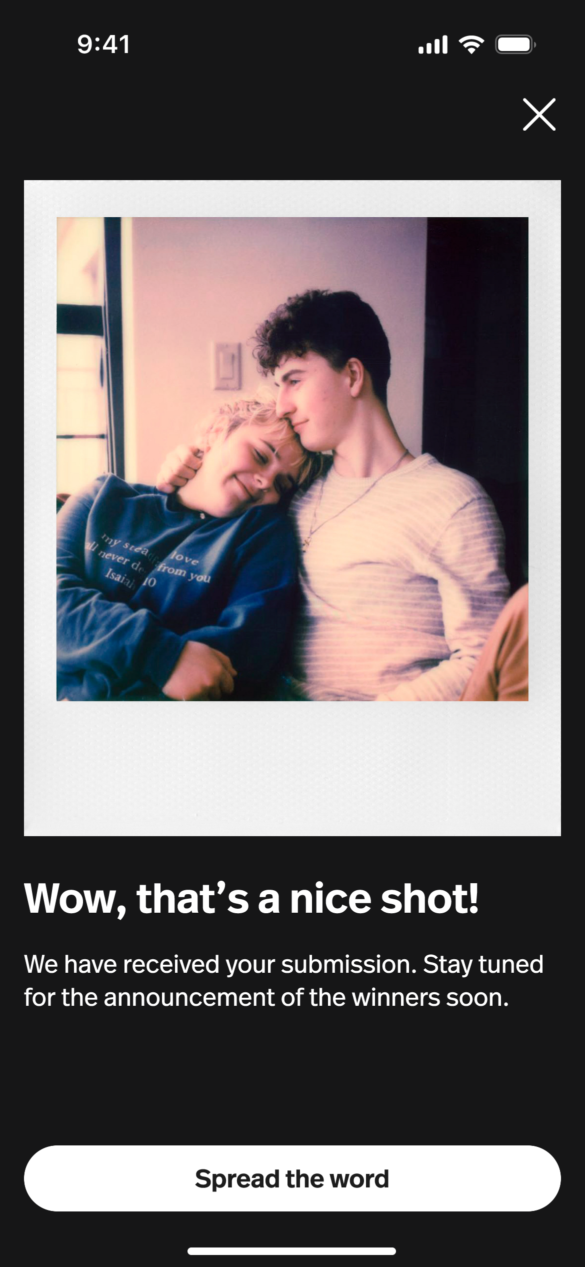Wow, that's a nice shot — submission confirmed