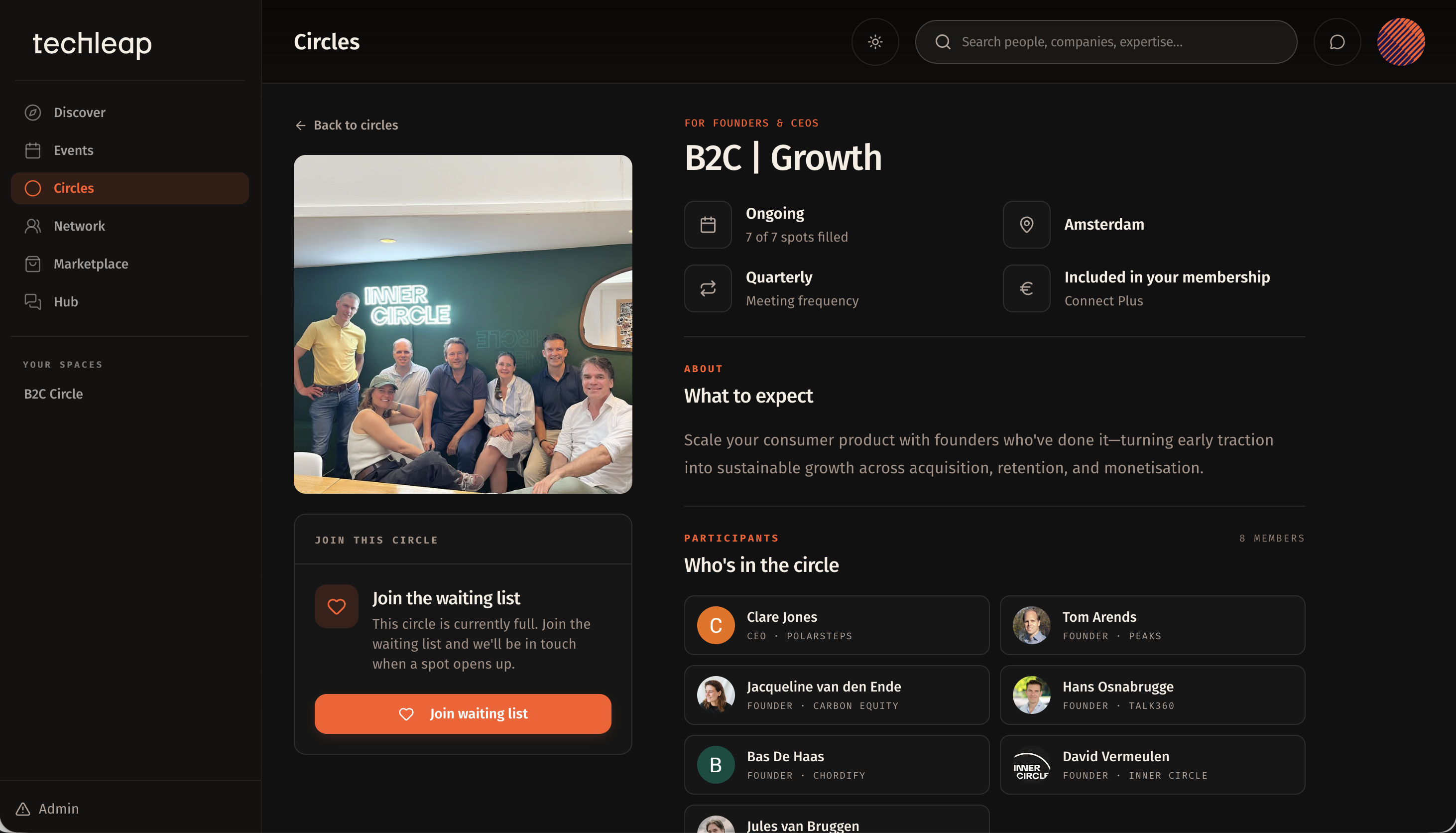 A Circle on the platform — B2C Growth: what to expect, who's in the circle, join the waiting list