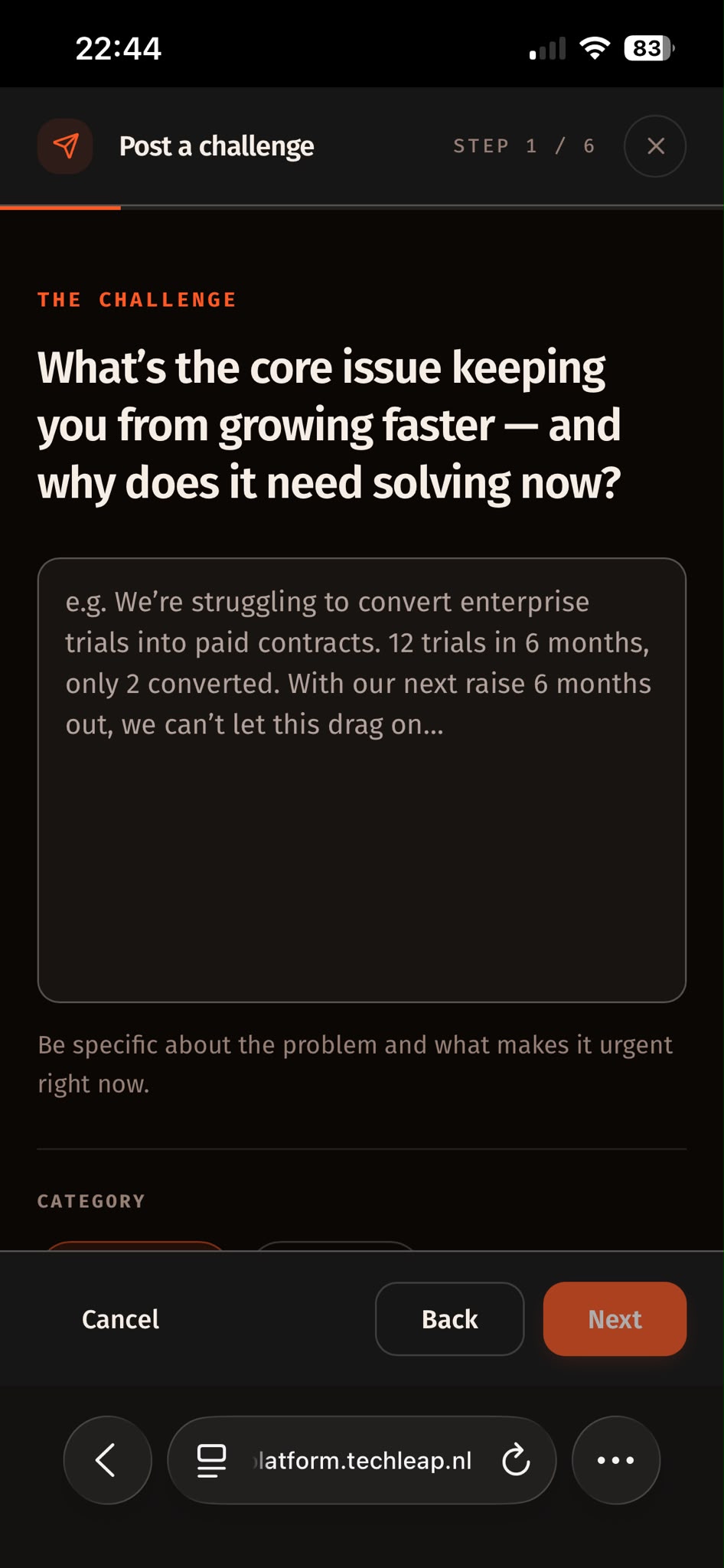 Post a challenge — step 1, the core issue