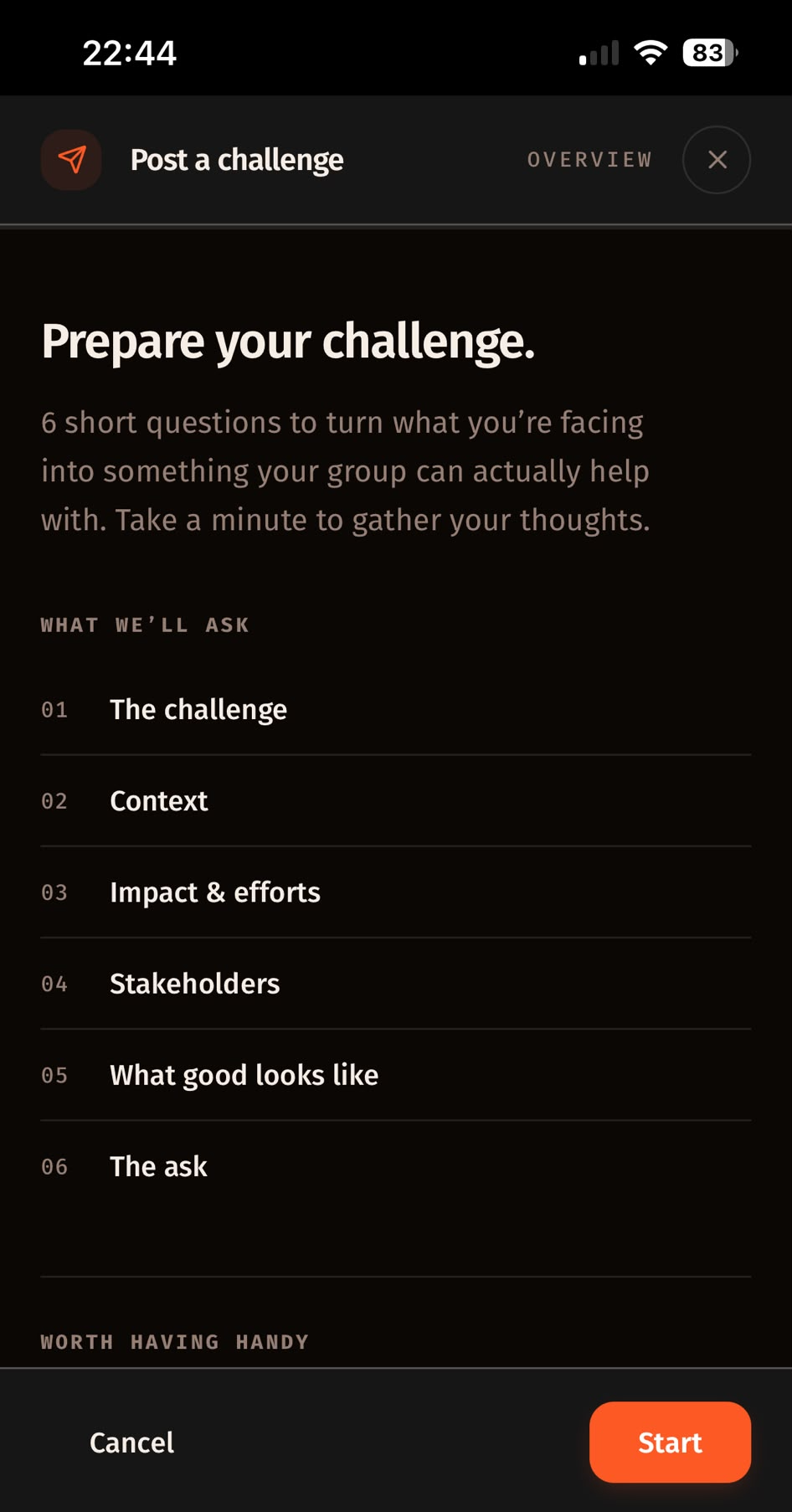 Prepare your challenge — six questions overview