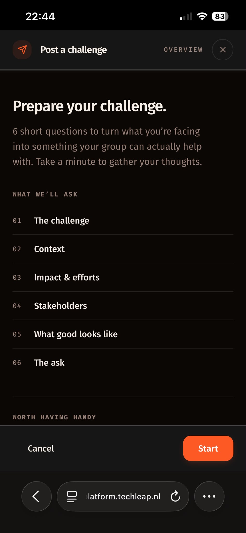 Prepare your challenge — six questions overview